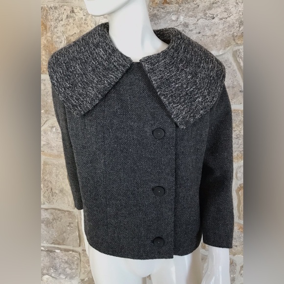 Wonderful Vintage 1960s Italian Wool Coat Jacket Textured Exaggerated Collar - Picture 5 of 15